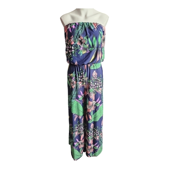 Sandiva Pants - Sandiva jumpsuit strapless floral wide legs romper navy blue womens size XS